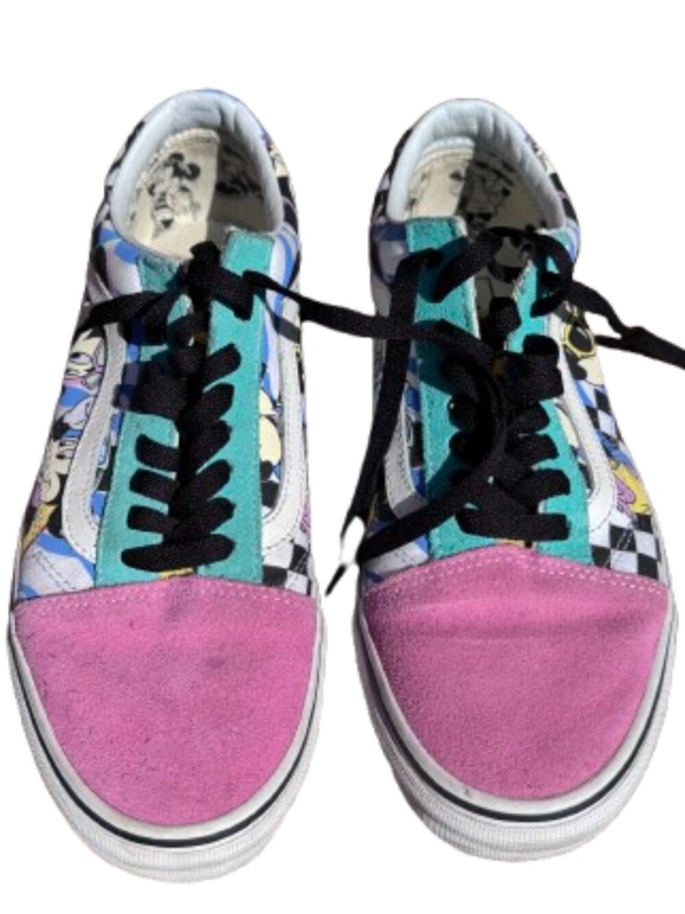 Vans x Disney Mickey Mouse Pink Teal Checkered Women’s Sneakers (Women's 10)